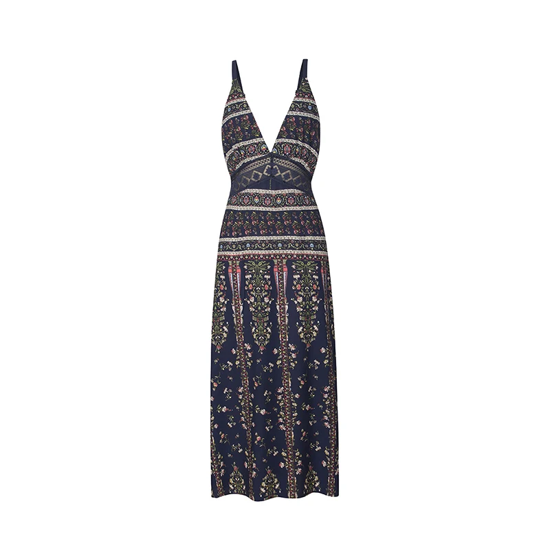 

2020 Women's Autumn Spring Dresses Printing High Waist Vintage Female Wrap Dress Sexy Spaghetti Strap Backless Casual Vestidos