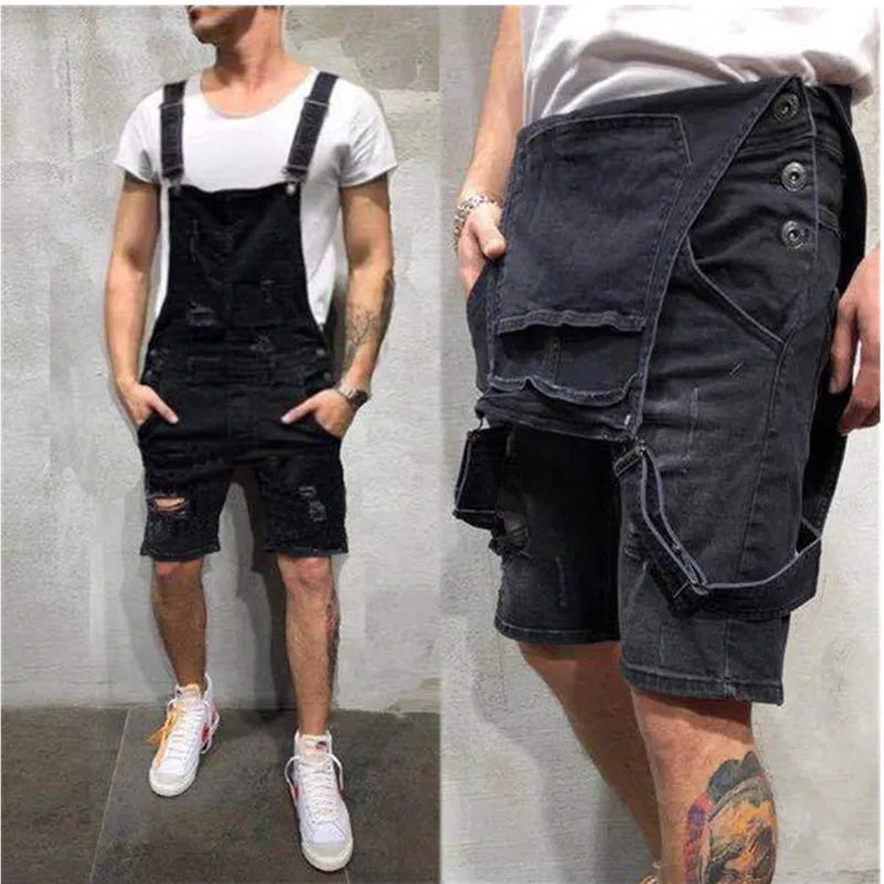 Men's Denim Ripped Overalls Washed Tight Trousers