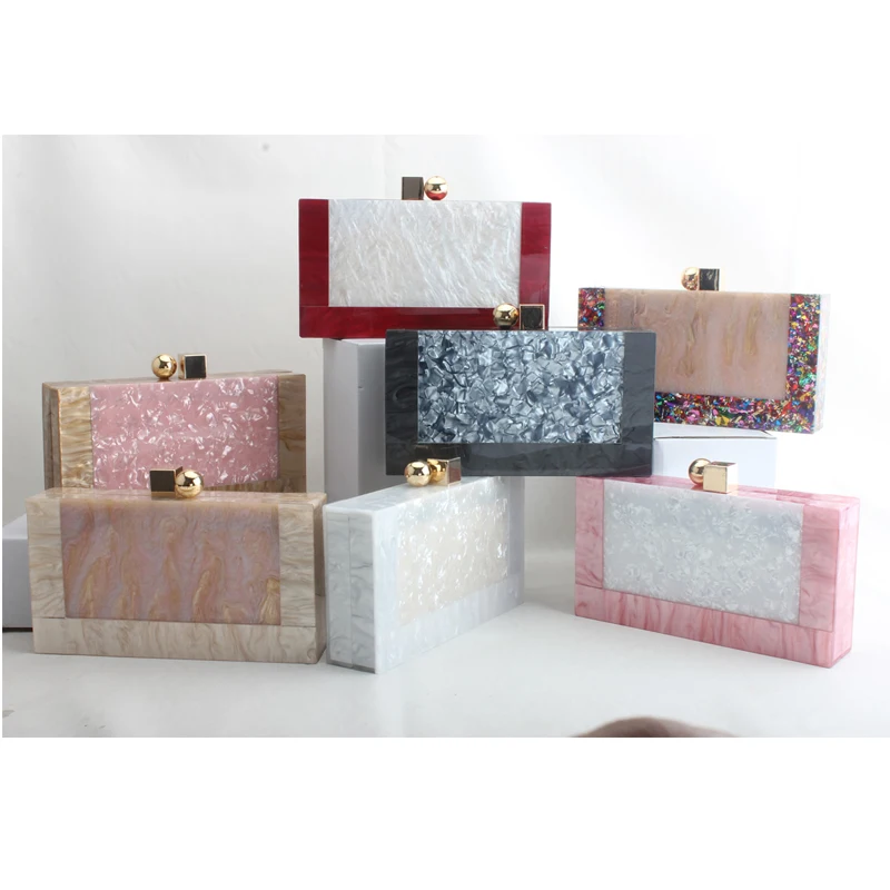 YYW Marbling white Acrylic Purse Box Clutch Luxury Handbags Women Bgas Designer Messenger Beach Travel Summer Acrylic Hand Bags