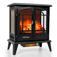 25" Freestanding Electric Fireplace Heater Stove W/ Realistic Flame effect 1400W  FP10059US-BK