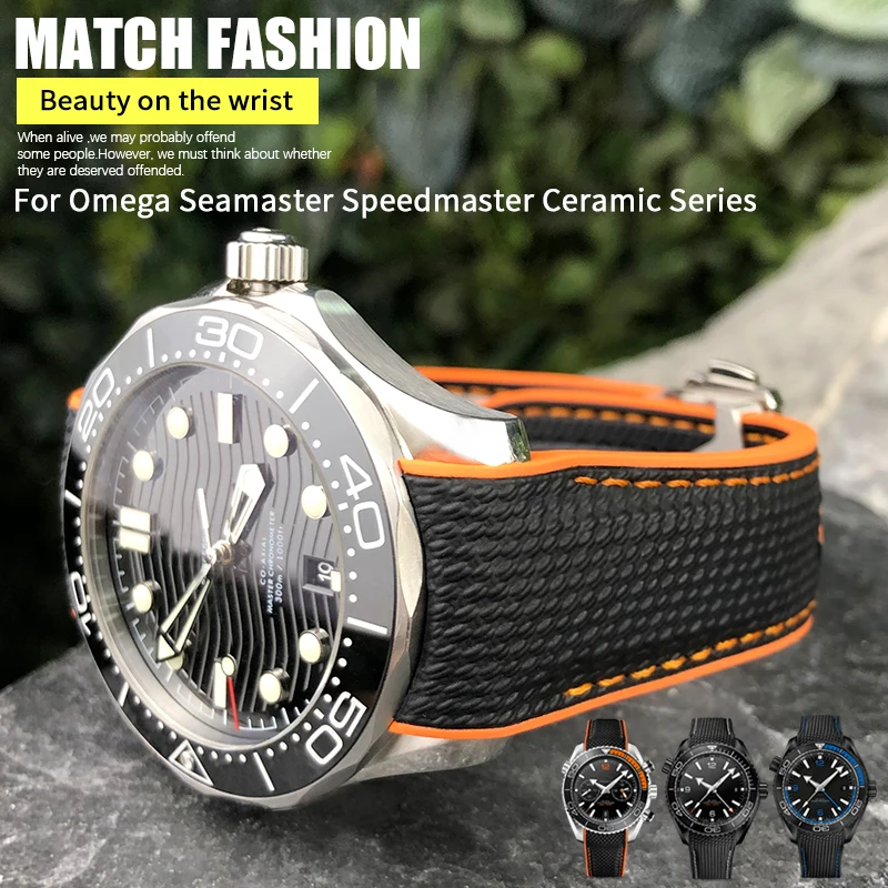 

High Quality Rubber 21mm 22mm Watchband Replacement for Omega Seamaster Diver Planet Ocean 600M DEEP BLACK Watch Orange Strap