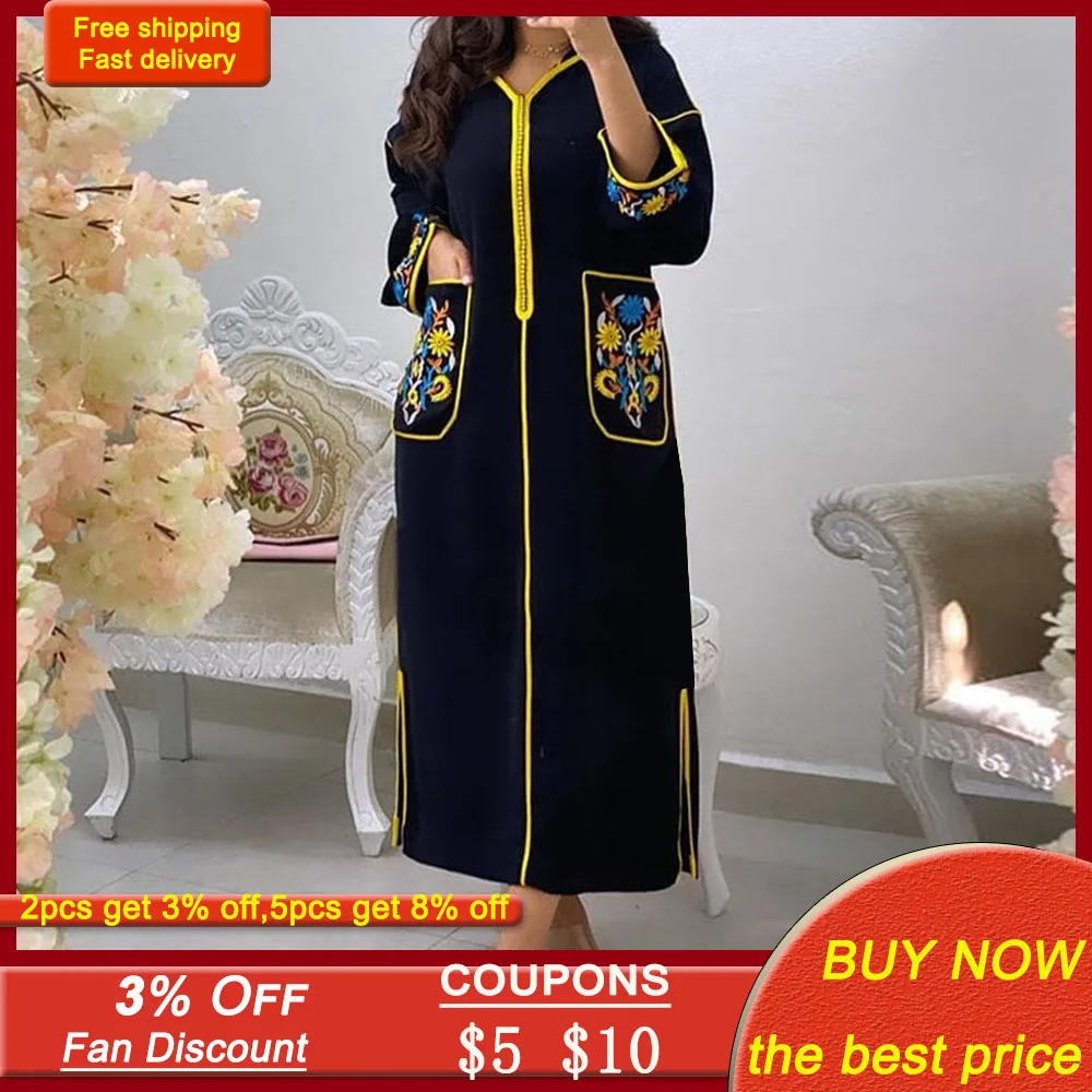 

Muslim Autumn Women Long Dress 2020 Retro Loose Dresses Luxury Vintage Robe Zipper Turkey Party Maxi Femal Vestiods India New