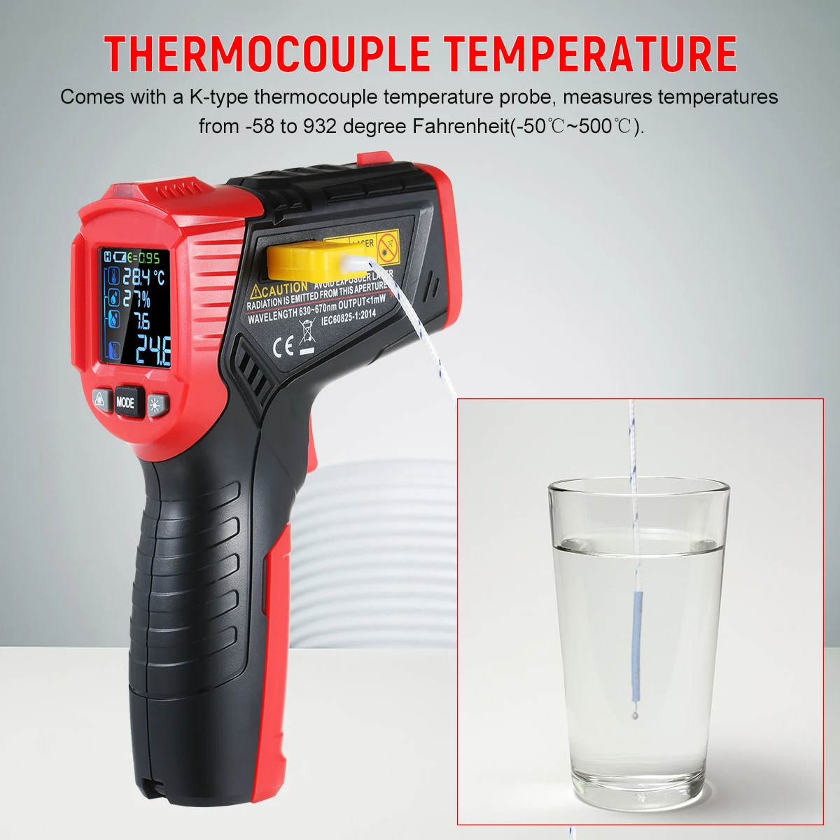 

HABOTEST HT651D Non-Contact Infrared Thermometer Humidity Dew Point Temperature Meter with K-Type Thermocouple thermometer
