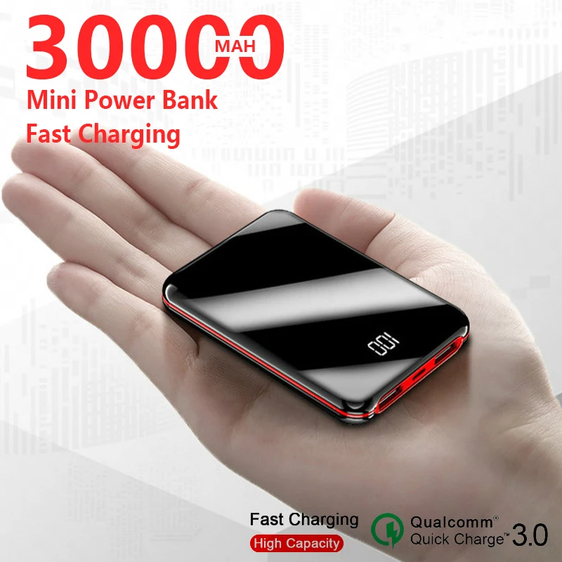 30000mAh мини банк силы полный экран зарядное устройство 2 USB порта Внешняя батарея