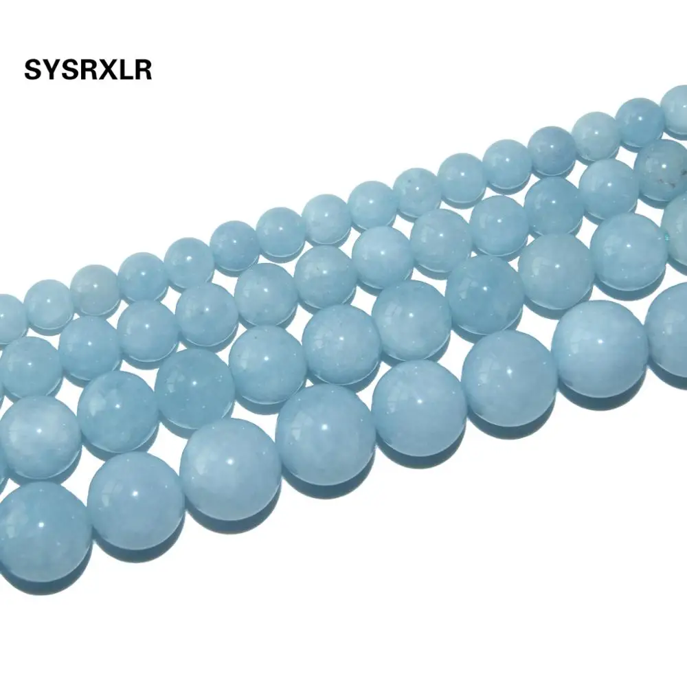 Оптовая продажа круглые аквамариновые бусины из натурального камня
