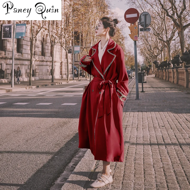 

Women's side slit design Personality Windbreaker Women Trench Fashion women's trench coat Double-breasted long trench