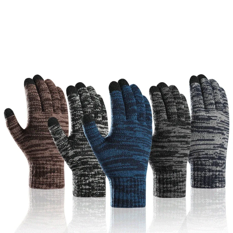 

2021 Autumn Winter Knitted Gloves Mens Plus Velvet Thicken Warm Cold Gloves Outdoor Sports Cycling Driving Touch Screen Gloves