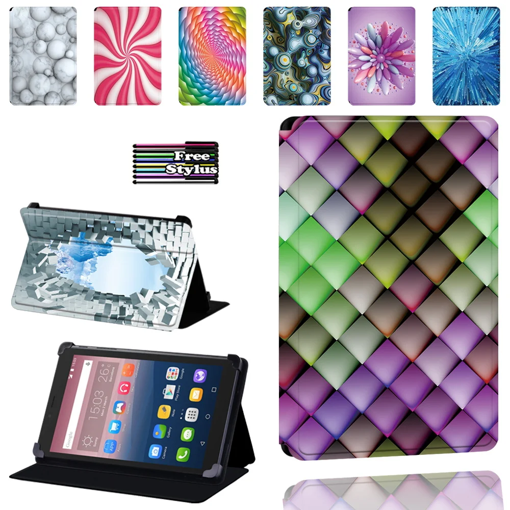 

Tablet Case for Alcatel OneTouch Pixi 3 7"/8"/10"/Pixi 4 7" Fold Folio Stand Bracket Flip Leather Cover + Stylus