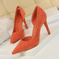wonen pumps fashion office shoes side space flock pointed toe thin heels 9 5cm female pumps shallow mouth women shoes