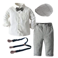 boys long sleeve clothes for 1 3 5 years toddler set hat shirt bow tie pants fashion party wedding handsome gentleman suit