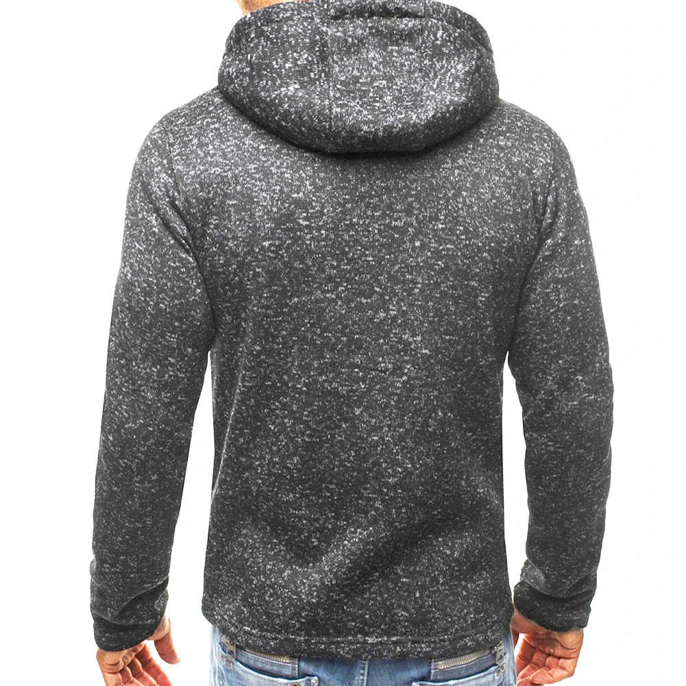 Толстовка мужская однотонная на молнии с капюшоном и длинным рукавом|Мужские