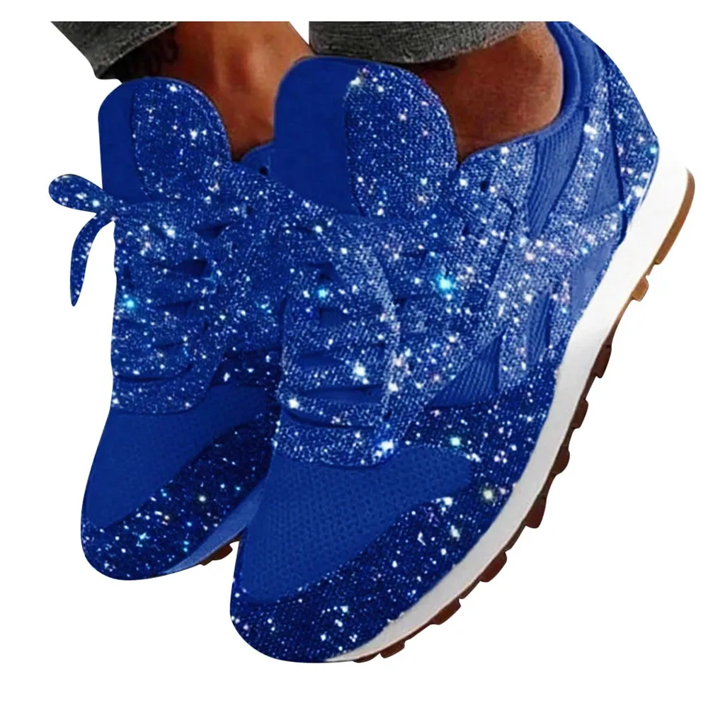 Dark Blue SAGACE/женская модная повседневная обувь; спортивные кроссовки на шнуровке с украшением в виде кристаллов; прогулочная дышащая повседневная обувь;#45 - Цвет: Dark Blue