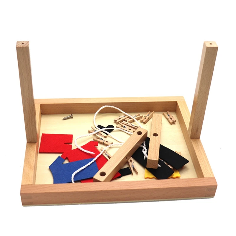 Mini Marco de secado de ropa de madera para ense&ntilde;anza de la vida, simulaci&oacute;n de Educaci&oacute;n Temprana, juguete de entrenamiento-5