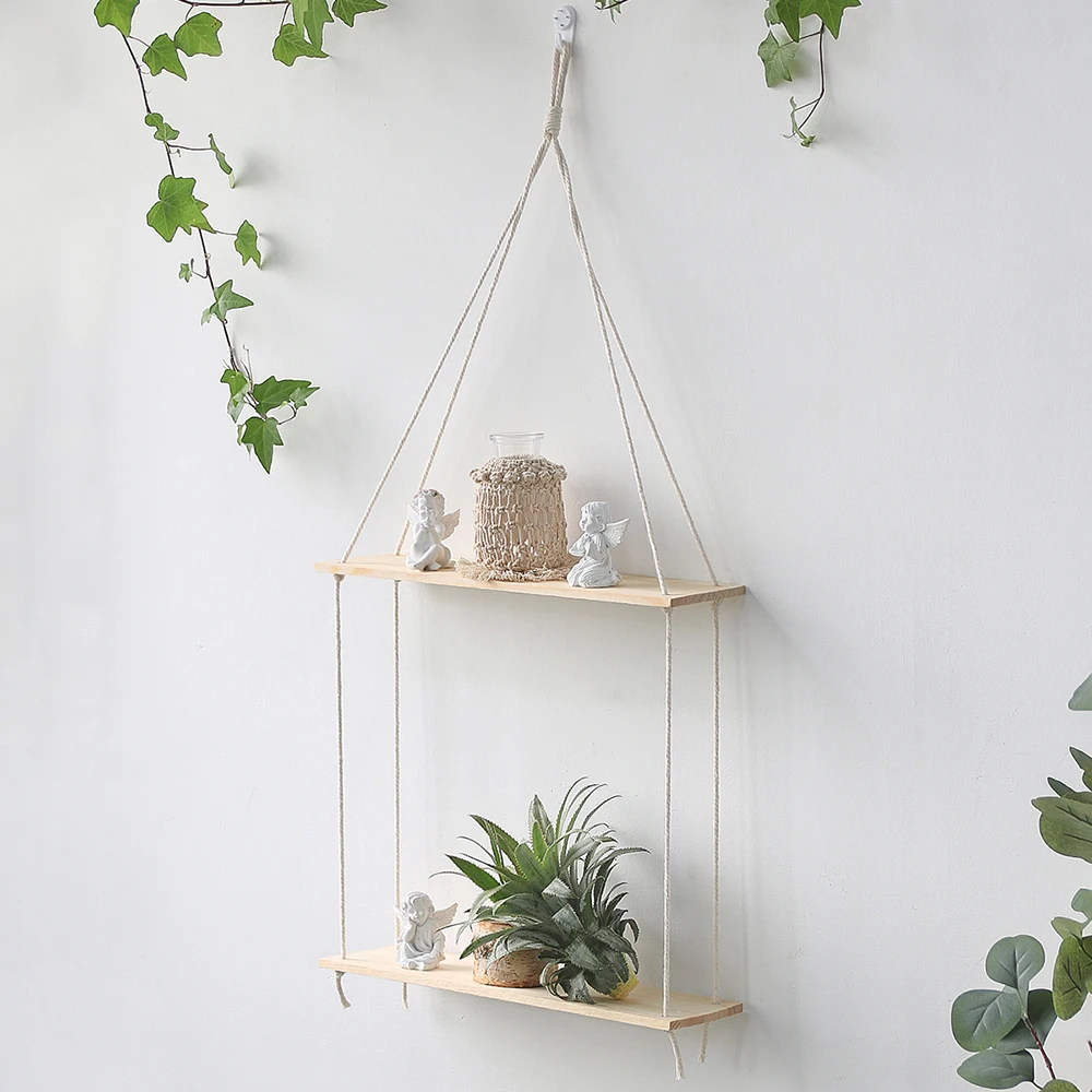 

Macrame Shelves for Bedroom & Plant Boho Decoration Home Wall Decor Wooden Wall Shelf Candle Holder Floating Shelves Gift