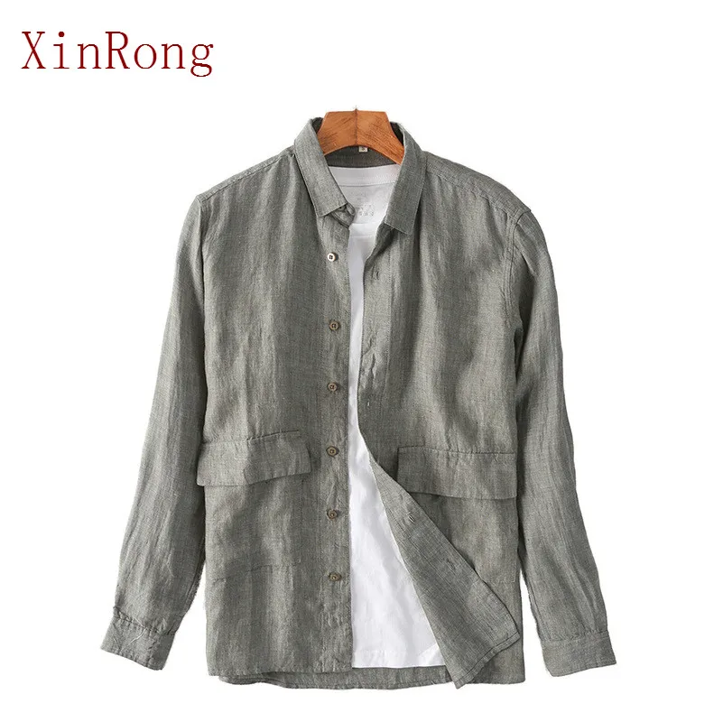 Новинка весна-осень Мужская льняная рубашка в стиле ретро модный Свободный