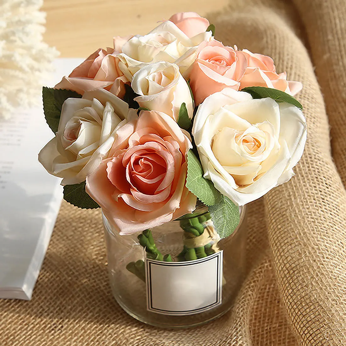 Искуственная цветы букет роз искусственные растения розы 6 крупных голов