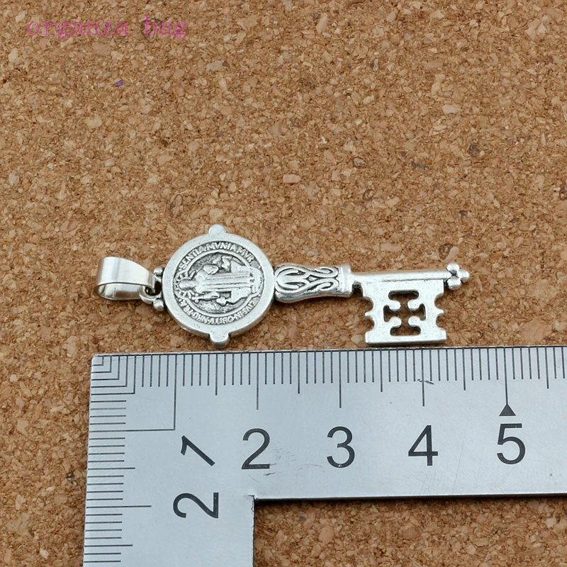 50pcs Zinc Alloy Saint Benedict Medal Cross Smqlivb Key Dangle Charm Beads Handmade DIY Jewelry 16.5x52mm A-580a | Украшения и