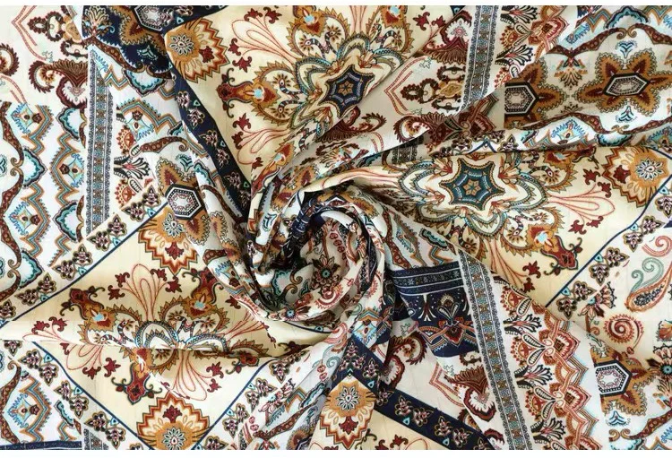 

New Bohemian style printed fabric dress fabric gold silk chiffon clothing fabric non-transparent 150*100cm