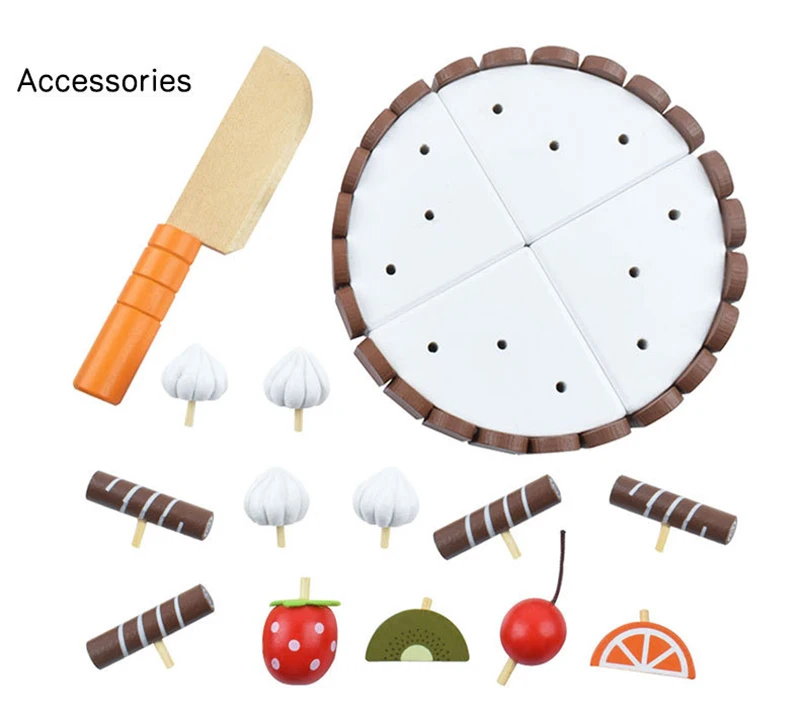 Baby Kitchen Toys Wooden Magnetic Birthday Cake Pretend Play Real Life Cutting Cake Toys for Children Early Educational 3D Fruit