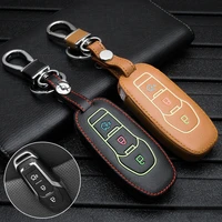 3 buttons leather car key case cover for ford escort focus ecosport mondeo kuga edge folding key bag protector keychain