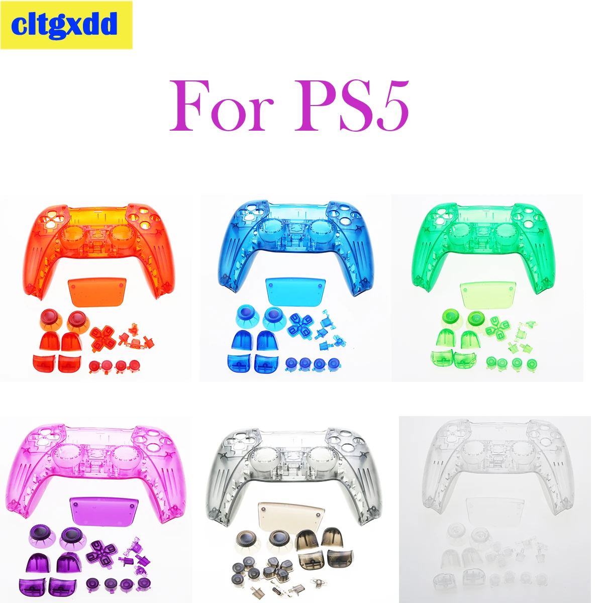 

cltgxdd Replacement Full Set Transparent Clear Front Back Housing Shell Case Cover Suit For PS5 Gamepad Contro