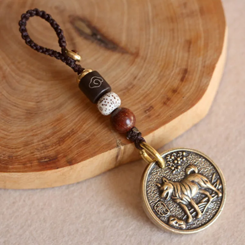 

Кошелек из чистой меди, аксессуары, подвеска в виде знака зодиака, собака, Пряжка для ключа, медный металлический кулон, латунь, маленькие подвески для автомобильных ключей, подарок