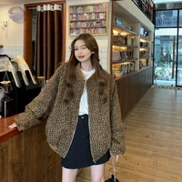 oversized jacket vintage leopard jacket oversized casual leopard female coat winter tops for woman clothes elegant wool outwear