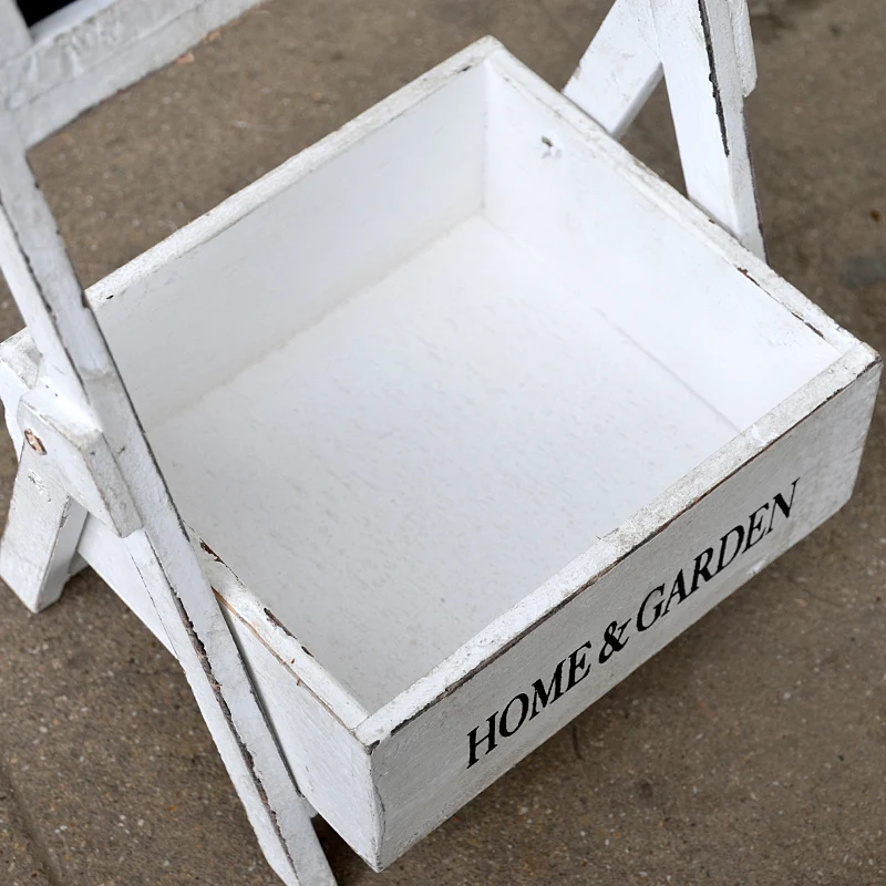 Деревянная складная полка для цветов под старину зеленая с белым буквенным