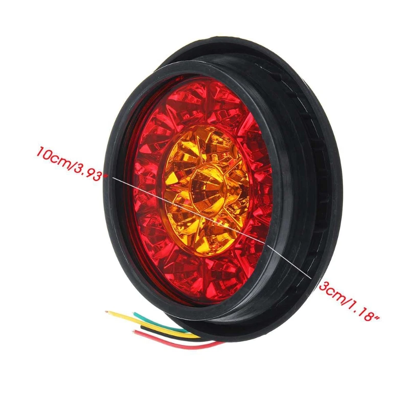 

2pcs Car Round LED Amber Red Taillights 16LED 12V Stop Brake Running Reverse Backup Light for Truck Trailer Bus