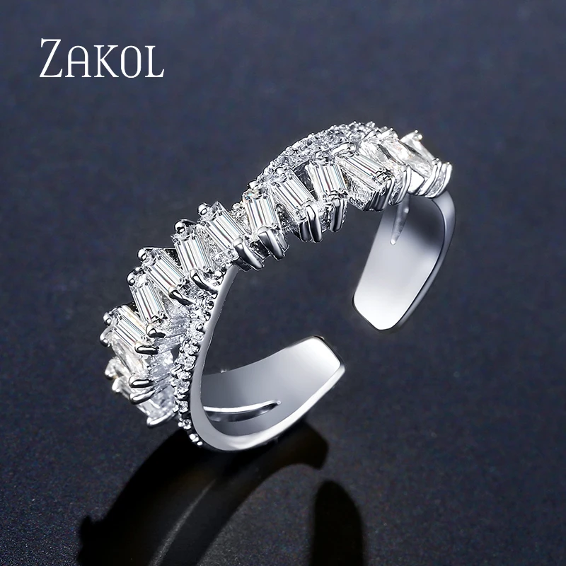 Модные Многослойные кольца ZAKOL с фианитами и чешским цирконием, регулируемые кольца с крестом для женщин, вечерние ювелирные изделия FSRP222