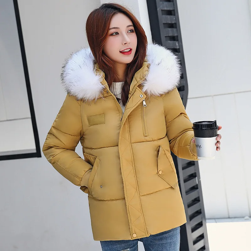 

Kawaii Jacket Women Cotton Jacket Big Fur Collar Hooded Coat Womens Regular Bubble New Coat Korean Casual Winter Clothes Fashion