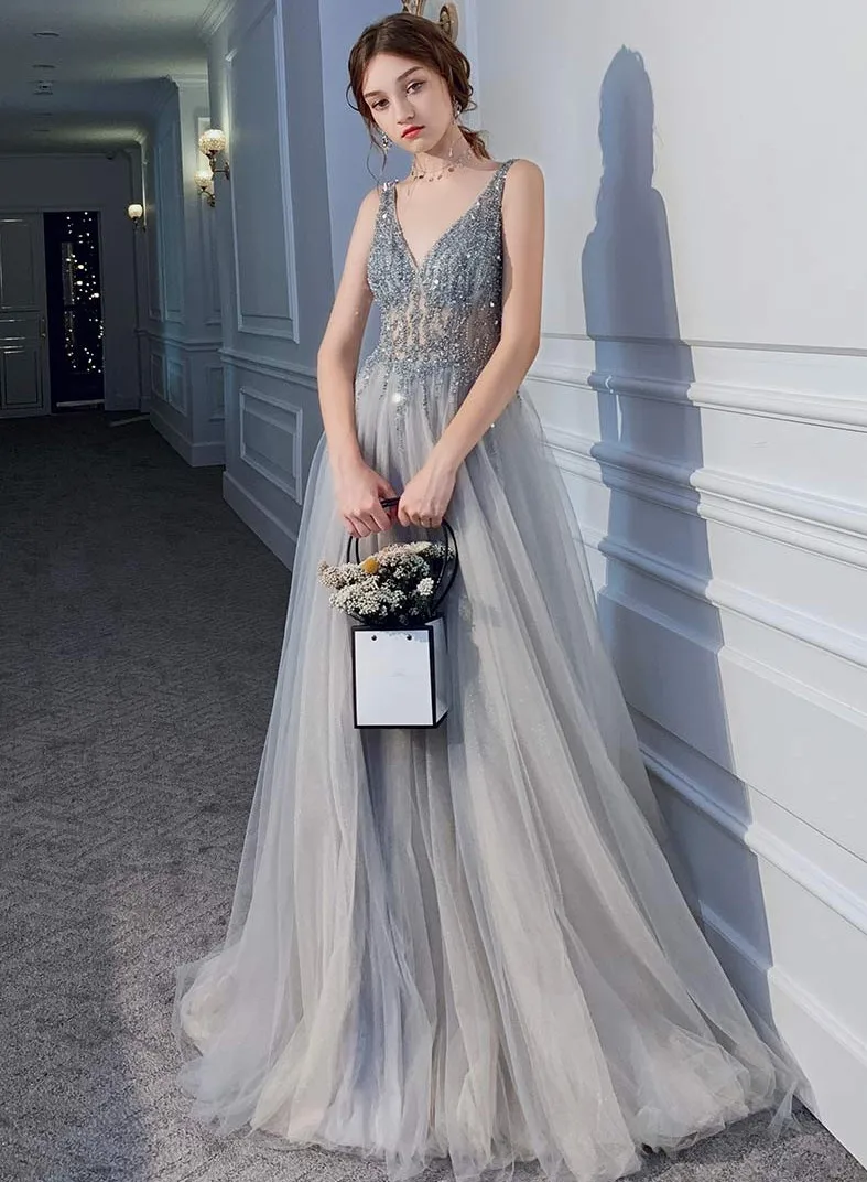 Сексуальное длинное вечернее платье с V-образным вырезом и Боковым Разрезом