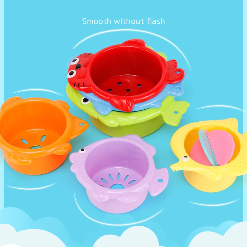 

6Pcs/Set Baby Float Water Stacking Cups Classic Bath Toy Swimming Educational Toys For Children Plastic Fish Animal For Bathroom