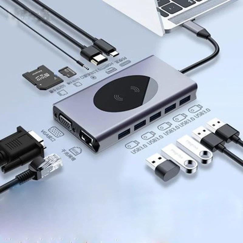 

Basix Тип C концентратор USB 3,0 Мульти USB C док-станция для ноутбука переключатель Беспроводное зарядное устройство HDMI-совместимый TF SD ридер PD для...