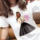 Новинка, harajuku, красивые женские футболки с принтом изображений, Женская Повседневная тонкая белая футболка, топы с короткими рукавами, модная уличная футболка