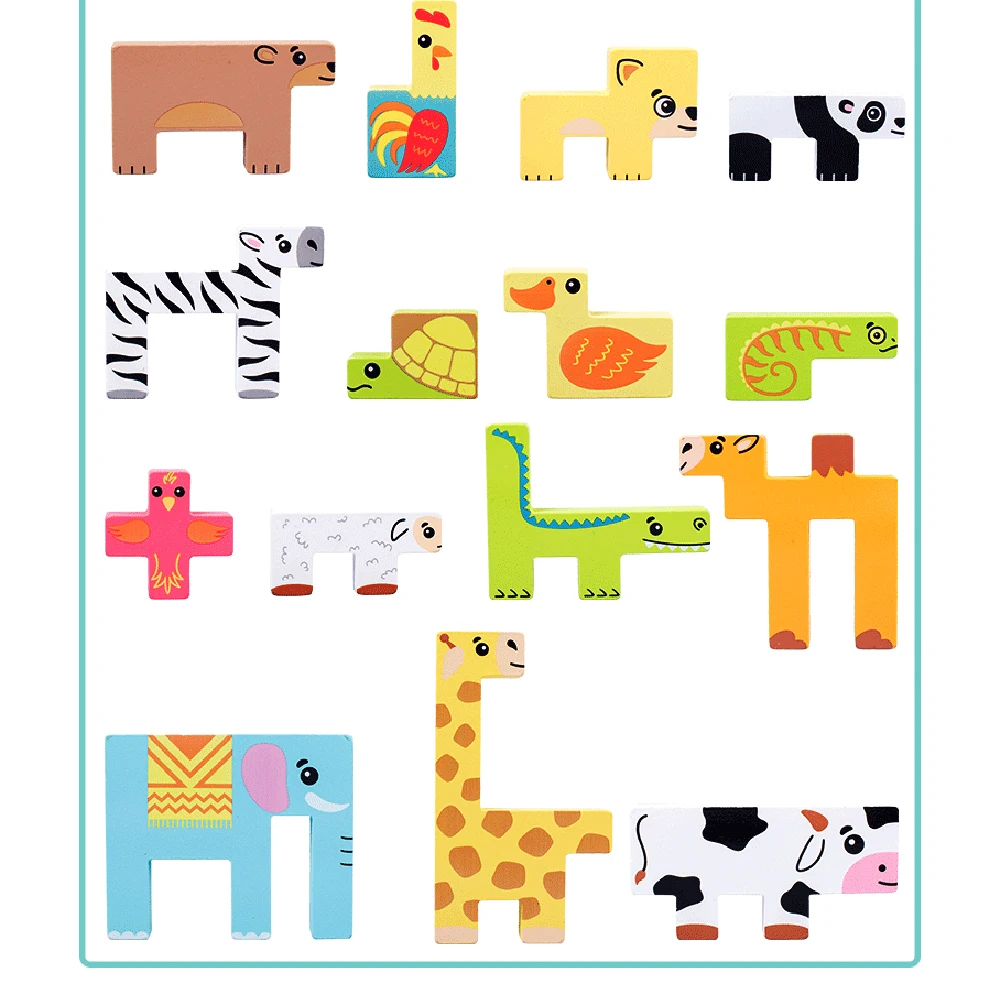 

Children Creative 3D Stacking High Building Blocks Montessori Wooden Animal Balance Blocks Board Games Toy Gift
