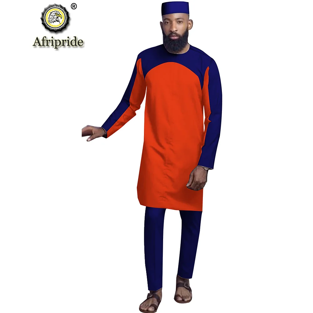 African Clothing for Men Shirts Pants and Hat 3 Piece Tribal Set Dashiki Outfits Ankara Suit Tracksuit Wear AFRIPRIDE S1916054