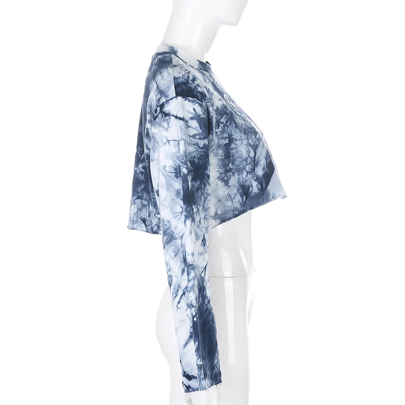 

VS&LLWQ Casual Loose Tie Dye Cropped Sweatshirt Women Pullovers Letter Printed Harajuku Tops 2020 Autumn Sweatshirts