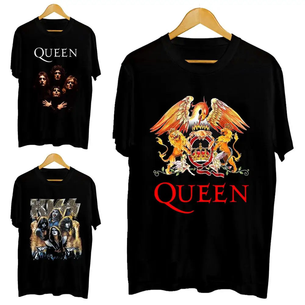 

New Queen Rock Band T Shirt Men's Short Casual Cotton Print Black For Women Streetwear Kiss Tees Retro Clothing Plus Size XS-3XL