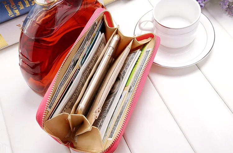 

Cards Holder Wallet Ladies Cute Bowknot Women Long Wallet Pure Color Clutch PU Leather Bag