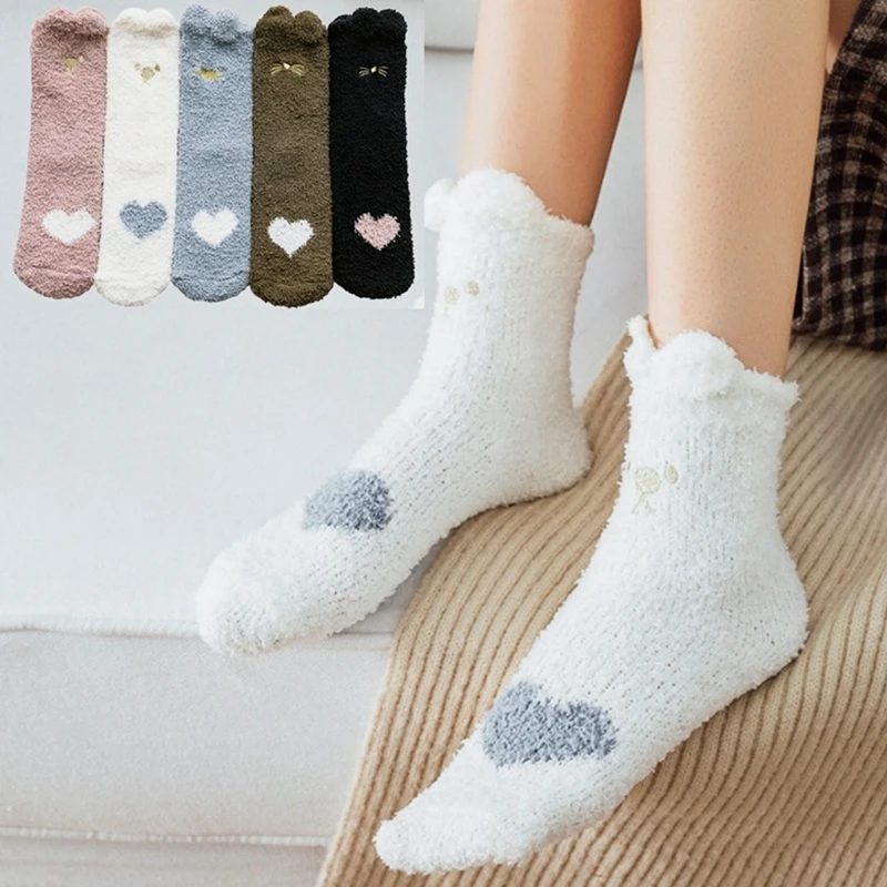 

Women's Thickening Cashmere Socks Women Ladie Fluffy Girl Breathable Warm Short Sock Female Thick Plush Cute Home Socks Sleep