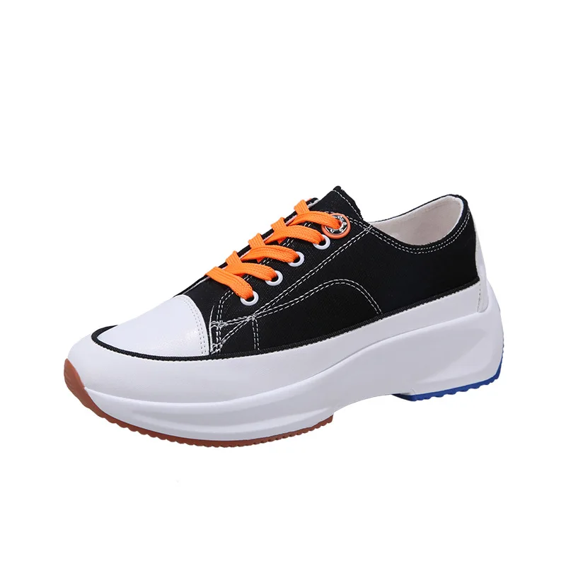 

Autumn Womens Lace Up Canvas Shoes Lace Up Mixed Color Leisure Shoes Flat Platform Casual Students Shoe B37