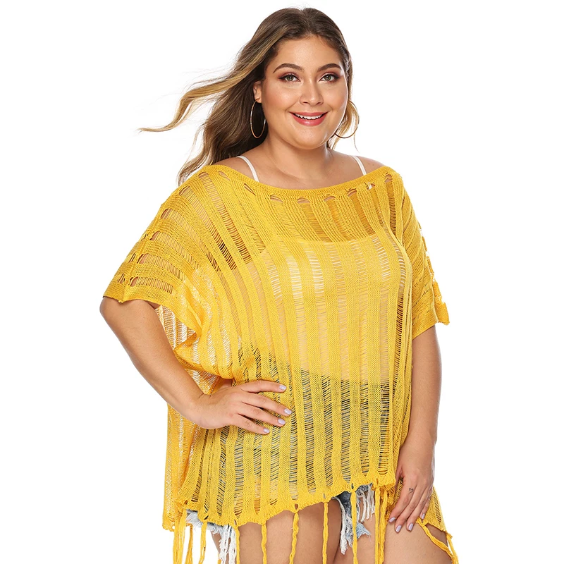 

SEBOWEL Sexy Plus Size Hollow Out Beach Dress Stroje Kapielowe Damskie Robe Femme Black White Swimsuit Collar Cover Up 3XL