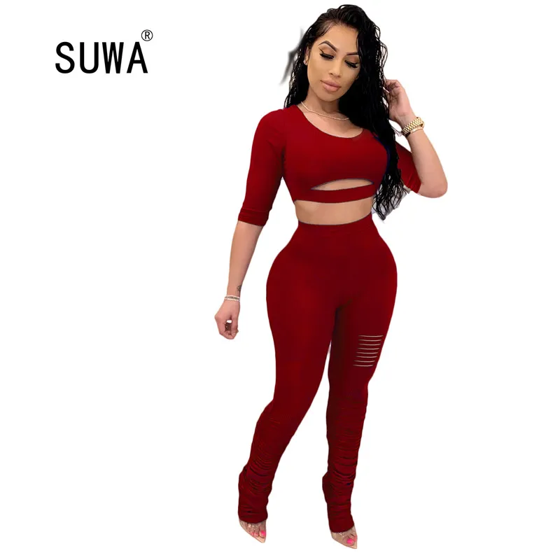 

Letter print 2 piece set hot sale high street fashion sexy casual women o neck hole short tees tops and pleated pants
