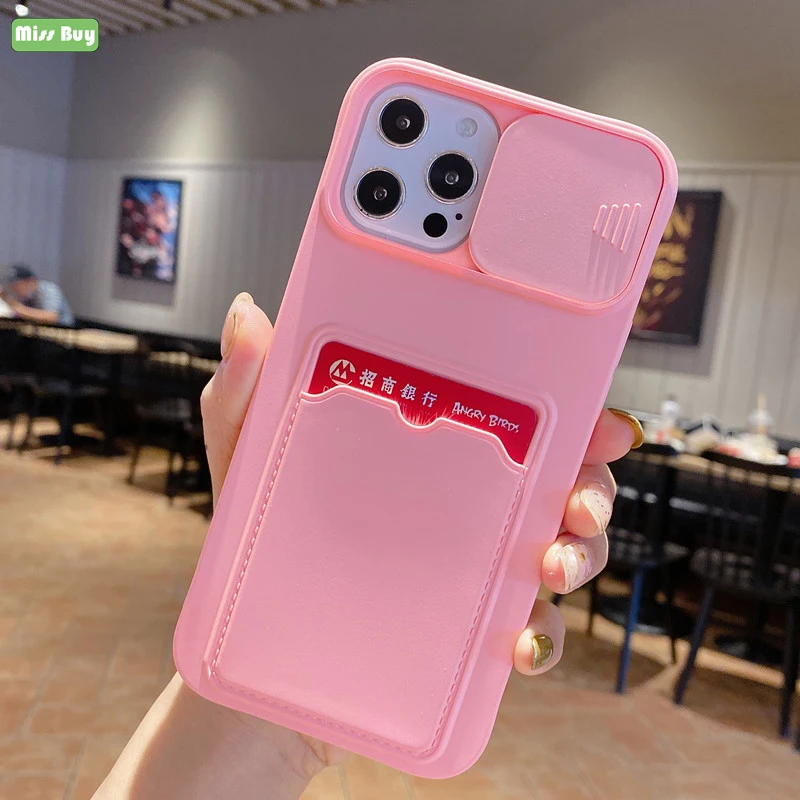 

Card Case Sliding Phone Case For iPhone 7 8 SE 7 8 Plus X XS XR XS Max 12 11 Pro Max 12MIni Lens slider phone Cover Shell Slim