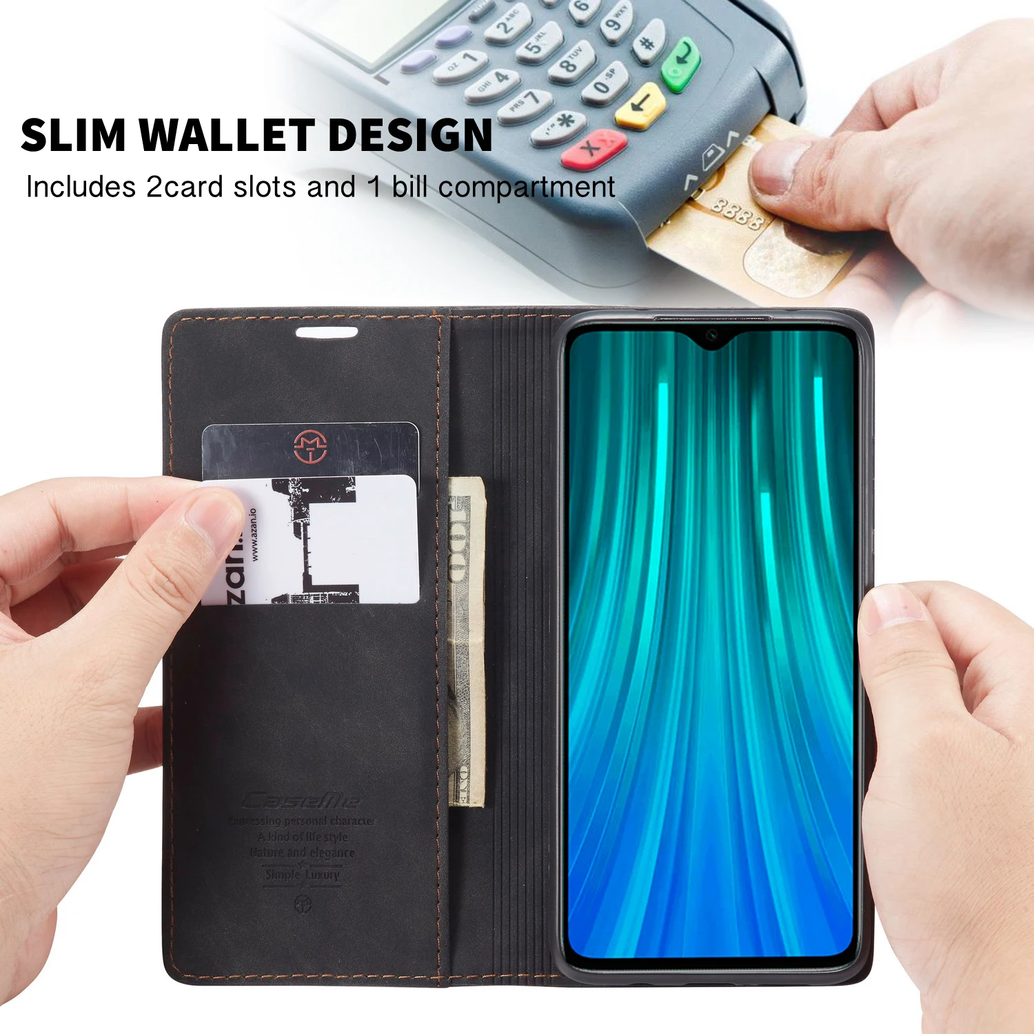 Кожаный чехол для XiaoMi RedMi Note 8 Pro CaseMe Ретро кошелек роскошный магнитный держатель