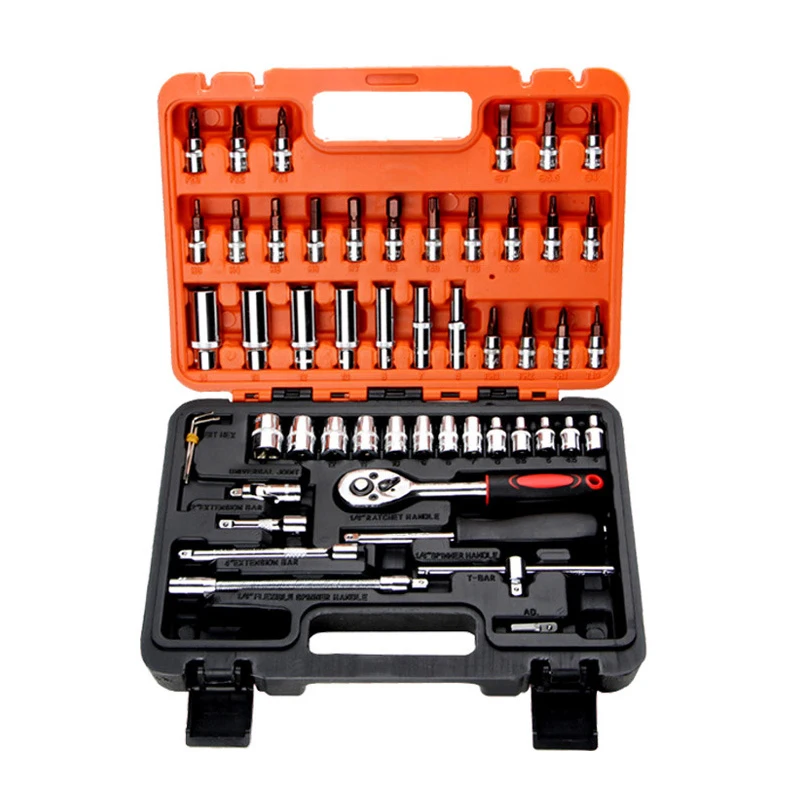 

53pcs Socket Ratchet Car Repair Tool Wrench Set Head Ratchet Pawl Socket Spanner Screwdriver Professional Metalworking Tool Kit