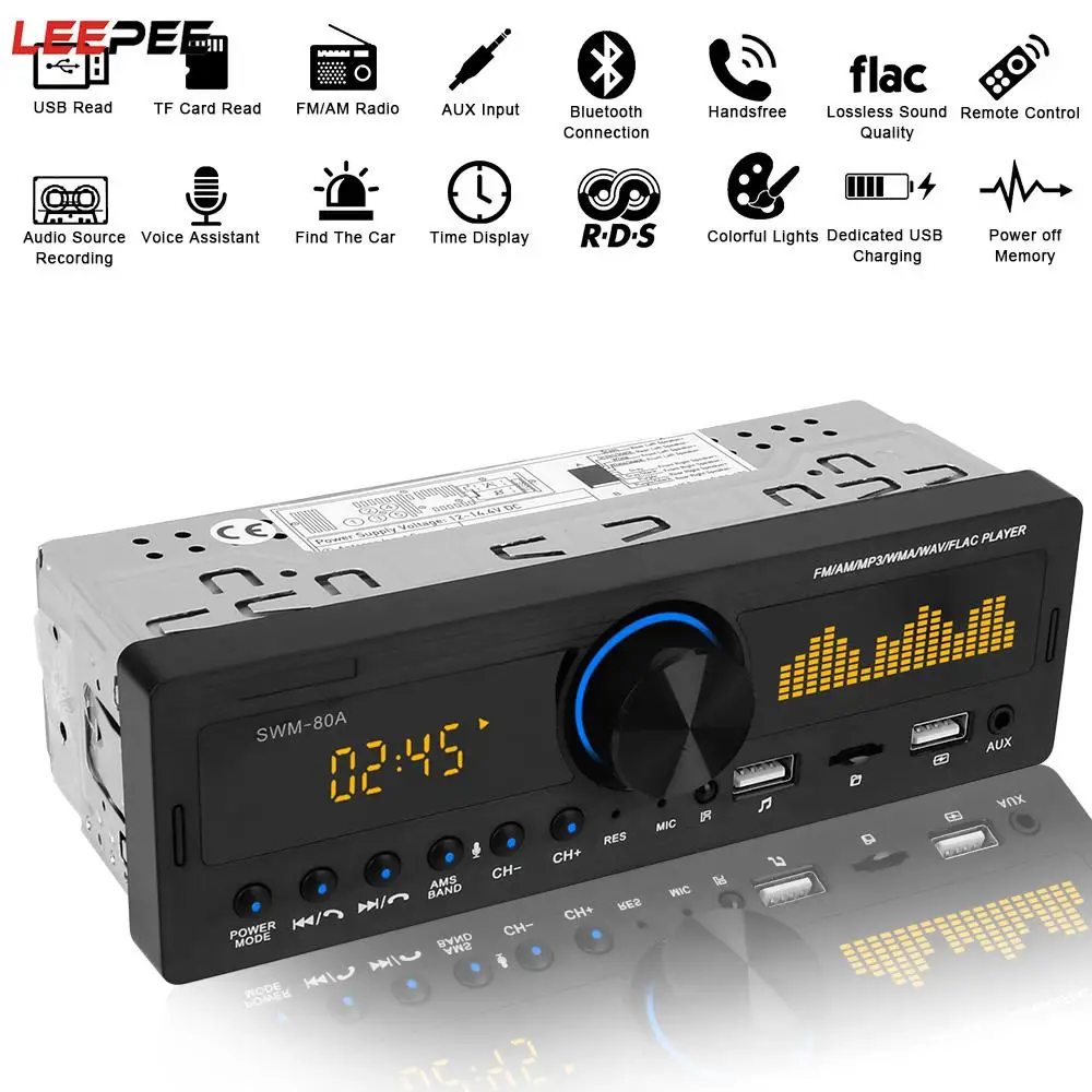 

Автомобильный радиоприемник с микрофоном тестирование на алкоголь Функция USB/SD/AUX Вход мультимедиа локатор Bluetooth Авто Запчасти 12V стерео MP3 п...