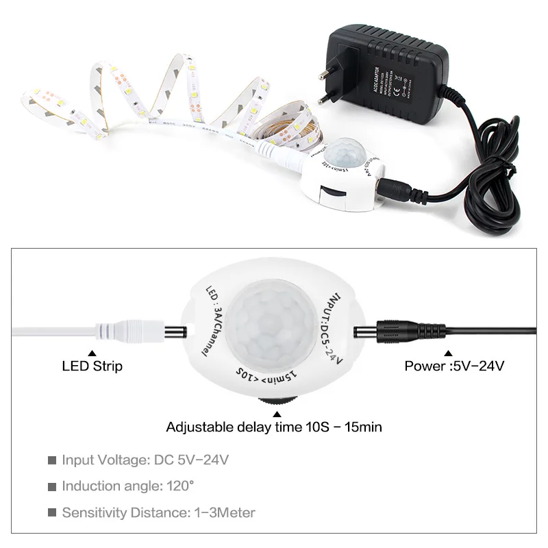 Светодиодная лента с пассивным ИК датчиком движения 12 В постоянного тока 2835
