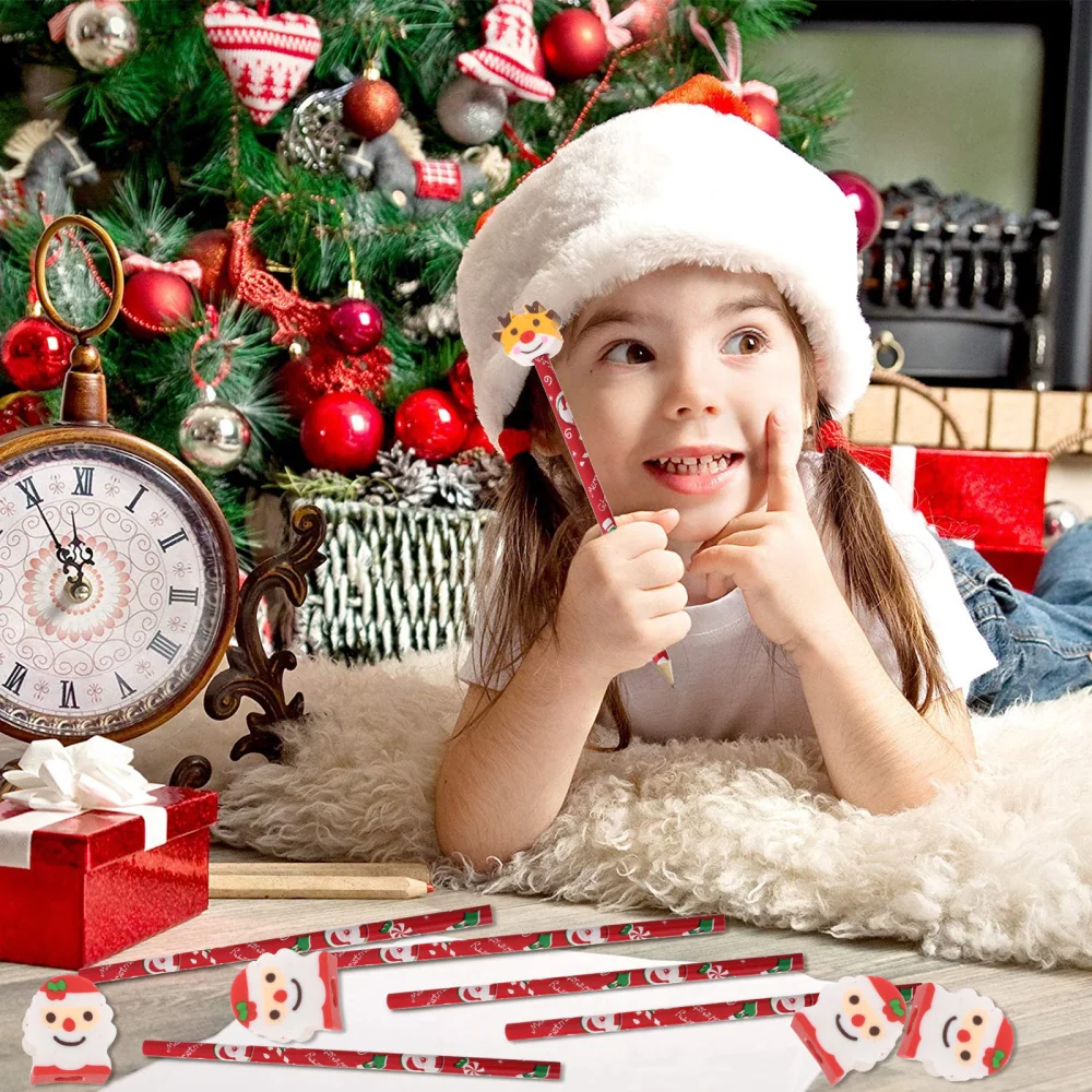 

6pcs Christmas Series Pencils with Erasers Cartoon Pencils Students Stationery